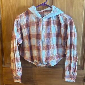 Plaid Woman’s Hoodie - Orange and White
